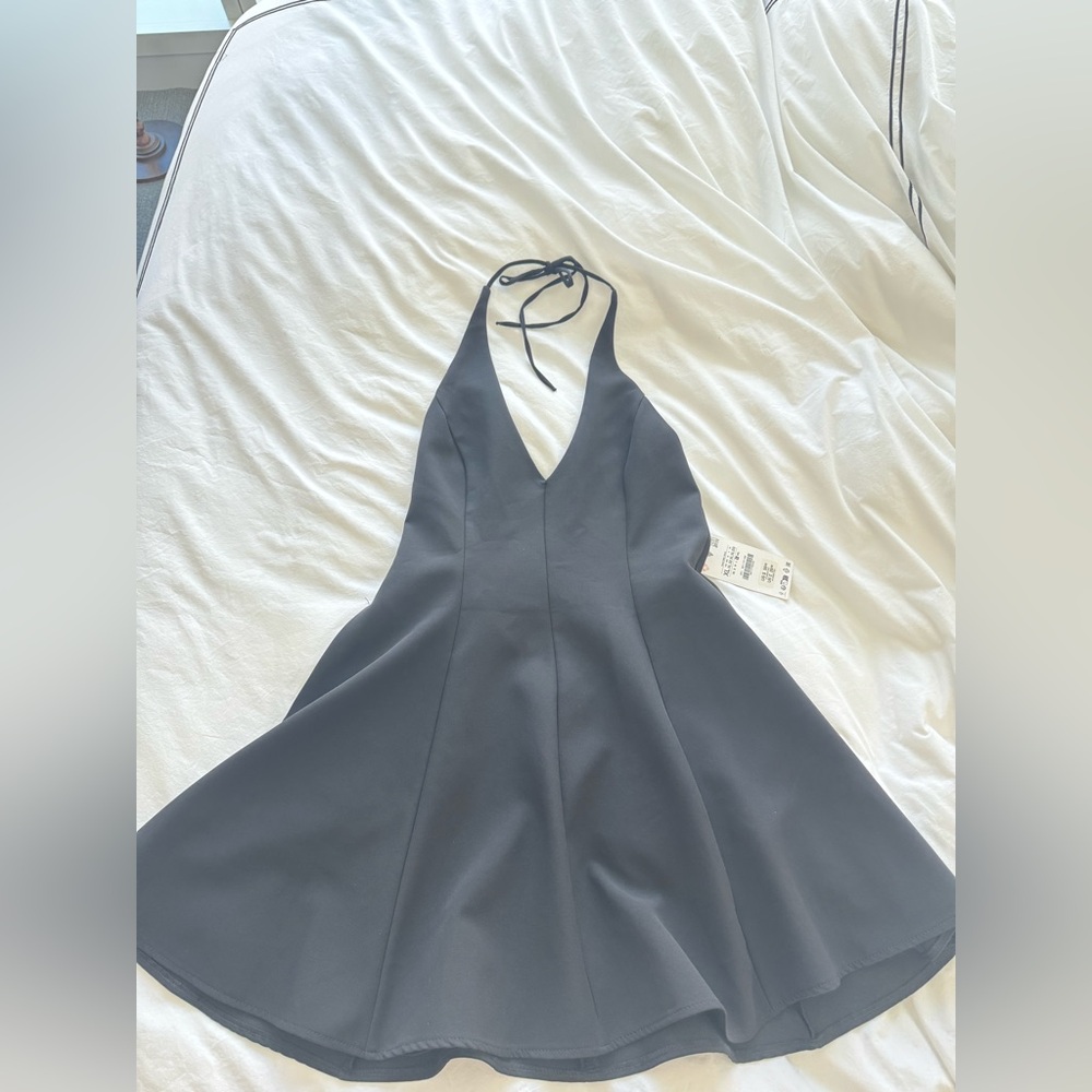 Zara Black Halter Backless V-Neck Fit & Flare Dress